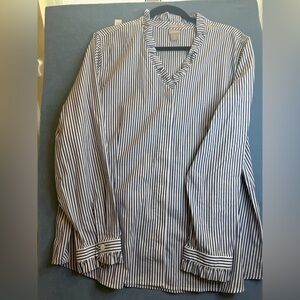 Chico'sBlue and White Striped Ruffle Blouse